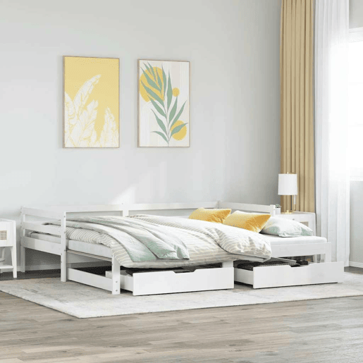 Sofá-cama, Sofá conversível c gavetas 90x200cm madeira de pinho maciça branco
