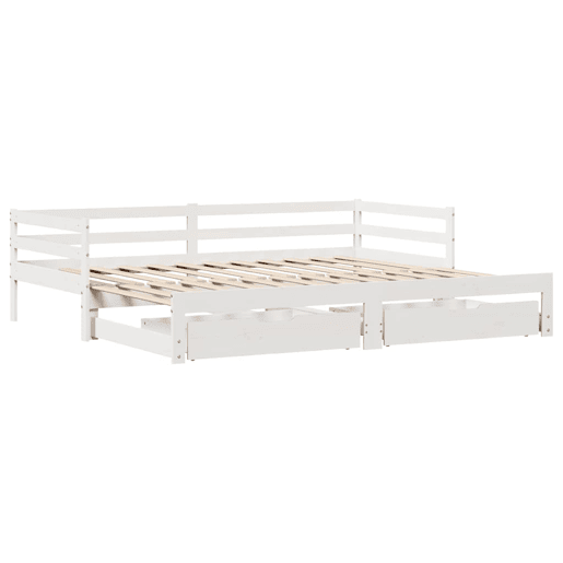 Sofá-cama, Sofá conversível c gavetas 90x200cm madeira de pinho maciça branco