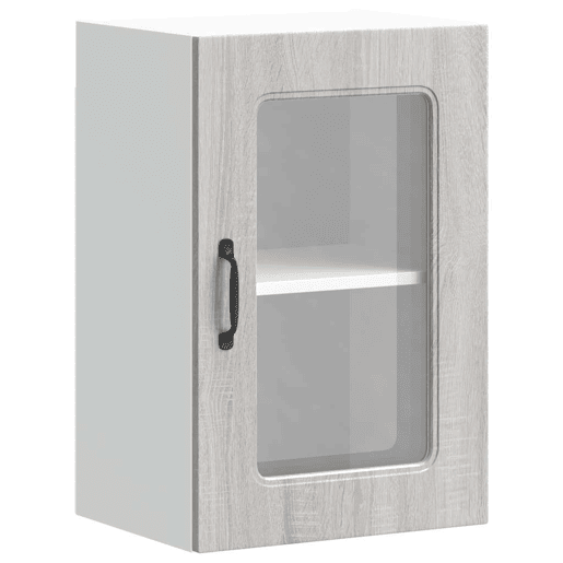 Armário de parede de cozinha - Cozinha modular porta vidro cinza sonoma