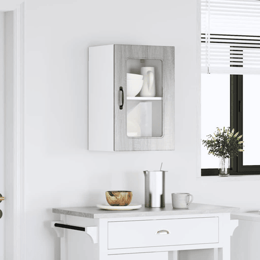 Armário de parede de cozinha - Cozinha modular porta vidro cinza sonoma