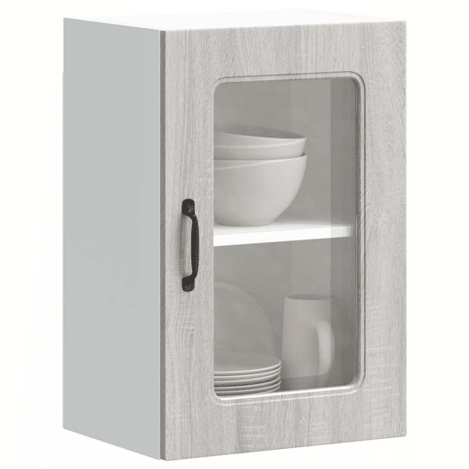 Armário de parede de cozinha - Cozinha modular porta vidro cinza sonoma