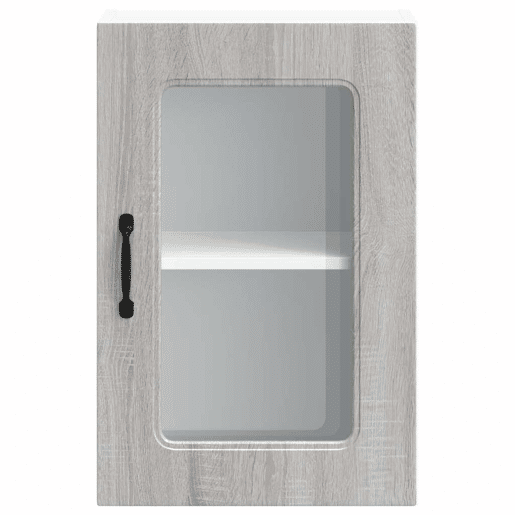 Armário de parede de cozinha - Cozinha modular porta vidro cinza sonoma