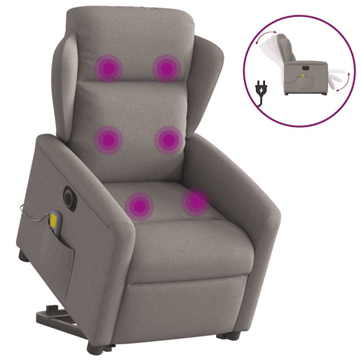 Poltrona elétrica elevatória massagens - Poltrona relax tecido cinza-acastanhado