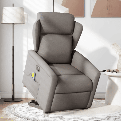Poltrona elétrica elevatória massagens - Poltrona relax tecido cinza-acastanhado