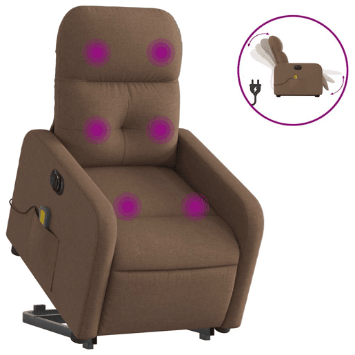 Poltrona elétrica elevatória massagens - Poltrona relax tecido castanho