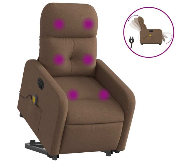 Sillón de masaje eléctrico reclinable - sillón relax elevable tela marrón