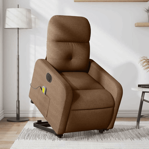 Poltrona elétrica elevatória massagens - Poltrona relax tecido castanho