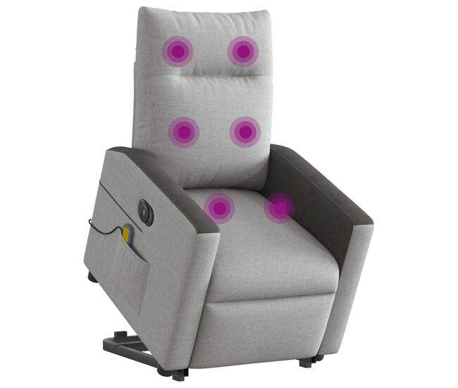 Sillón de masaje eléctrico reclinable - sillón relax elevable tela gris nube