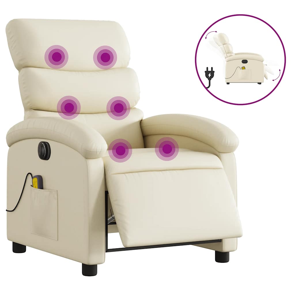 Sillón de masaje reclinable - sillón relax eléctrico cuero sintético crema