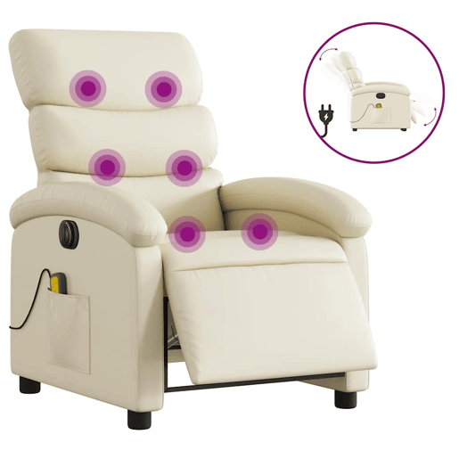 Poltrona massagens reclinável - Poltrona relax elétrica couro artificial creme