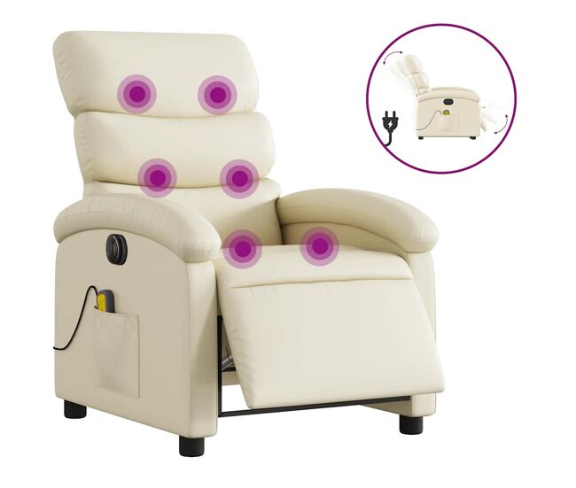 Sillón de masaje reclinable - sillón relax eléctrico cuero sintético crema