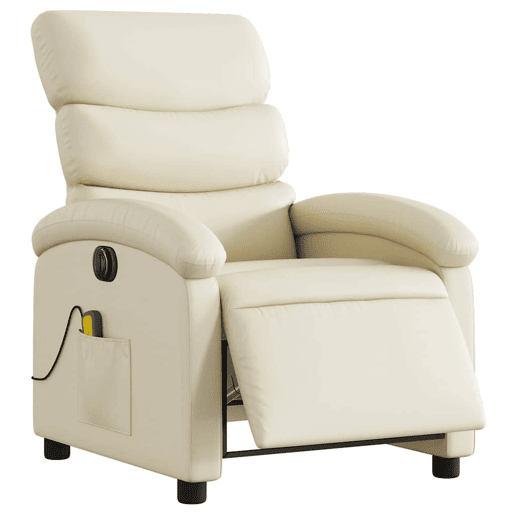 Poltrona massagens reclinável - Poltrona relax elétrica couro artificial creme