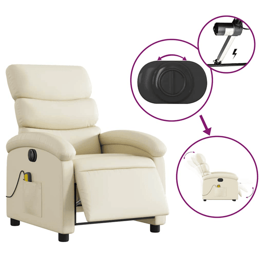 Poltrona massagens reclinável - Poltrona relax elétrica couro artificial creme