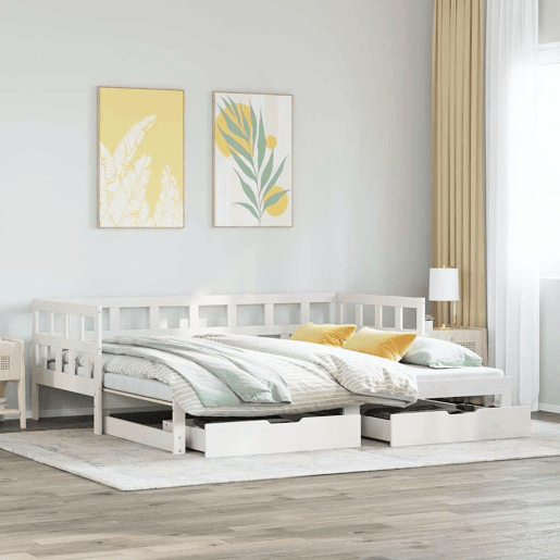 Sofá-cama, Sofá conversível com gavetão e gavetas sem colchão 90x190 cm branco