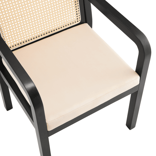 Cadeira de jantar em veludo (2 peças) - Ergonómica, encosto em rattan, pernas em madeira de borracha - Preto