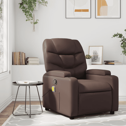 Poltrona de massagens reclinável - Poltrona relax couro artificial castanho