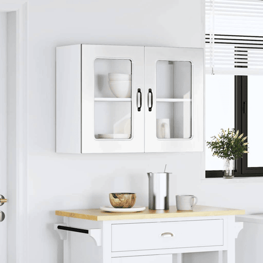 Armário parede de cozinha - Cozinha modular porta vidro branco alto brilho