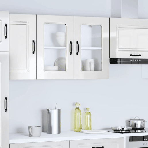 Armário parede de cozinha - Cozinha modular porta vidro branco alto brilho