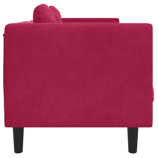 Sofá 2 lugares - Sofá fixo com almofadões veludo vermelho tinto