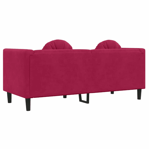 Sofá 2 lugares - Sofá fixo com almofadões veludo vermelho tinto