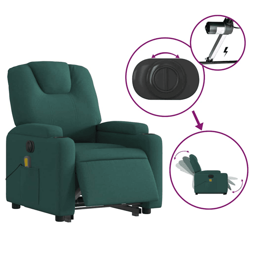 Poltrona elétrica massagens - Poltrona relax tecido verde-escuro