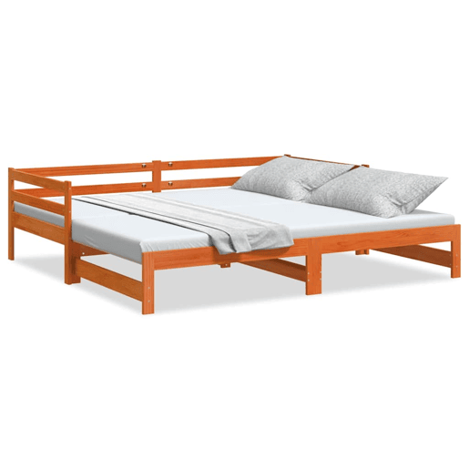 Sofá-cama, Sofá conversível com gavetão 90x200 cm madeira de pinho castanho cera