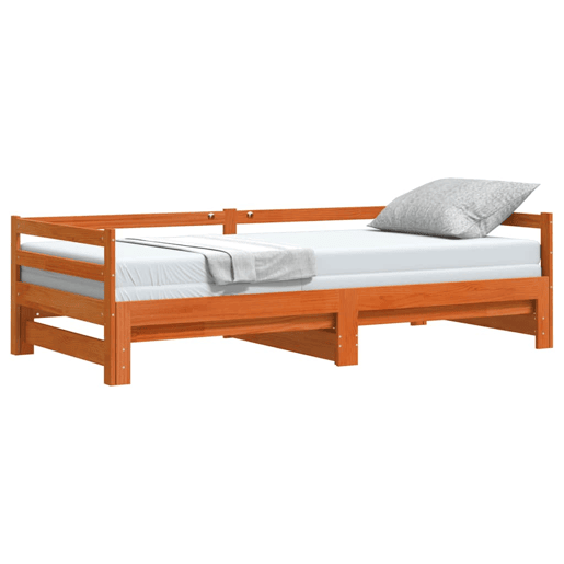 Sofá-cama, Sofá conversível com gavetão 90x200 cm madeira de pinho castanho cera