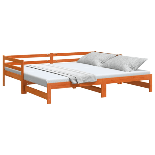 Sofá-cama, Sofá conversível com gavetão 90x200 cm madeira de pinho castanho cera