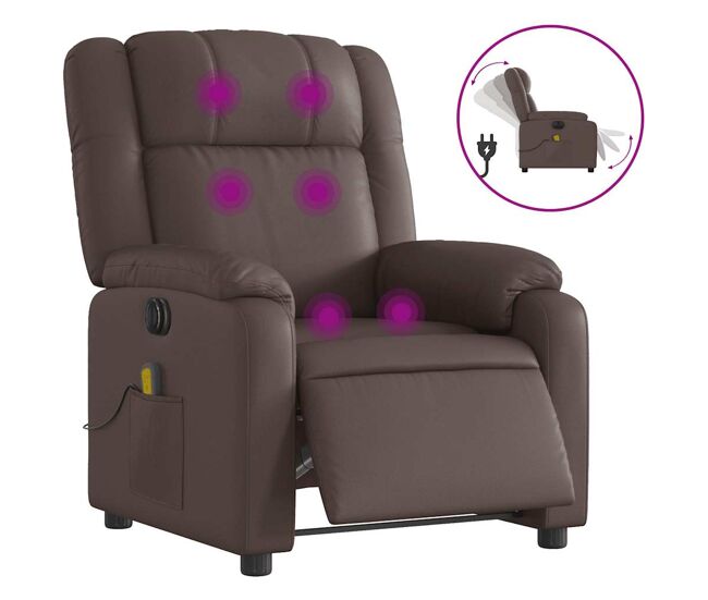 Sillón de masaje reclinable - sillón relax eléctrico cuero sintético marrón