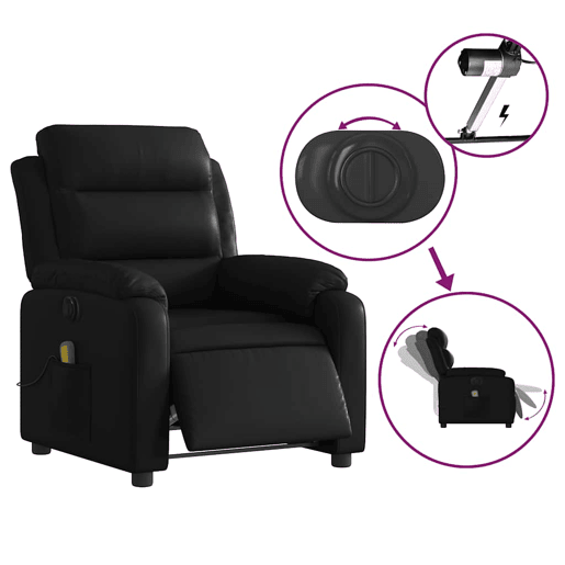 Poltrona massagens reclinável - Poltrona relax elétrica couro artificial preto