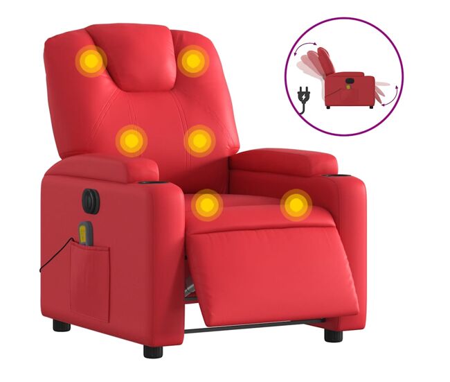 Sillón de masaje reclinable - sillón relax eléctrico de cuero artificial rojo