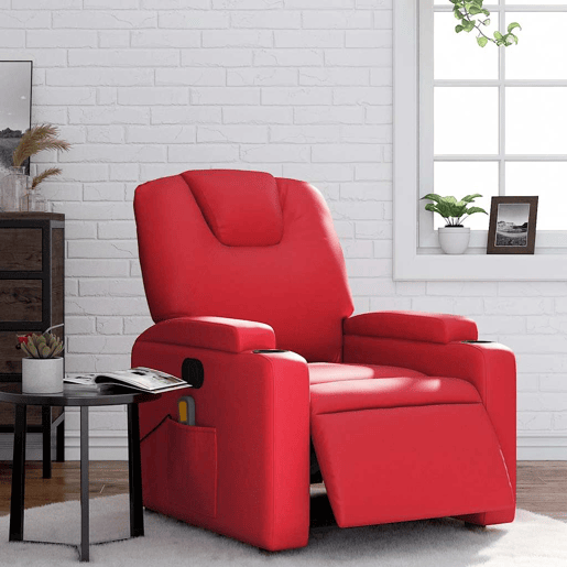 Poltrona massagens reclinável - Poltrona relax elétrica couro artif. vermelho
