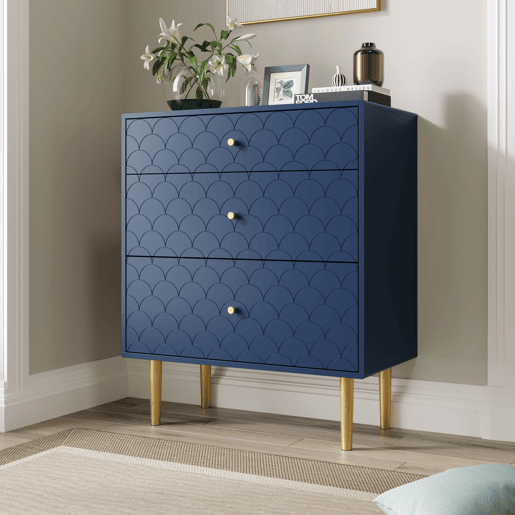 Cómoda com 3 gavetas 89x75x40 cm - AparadorHighboard para quarto e sala - Azul marinho