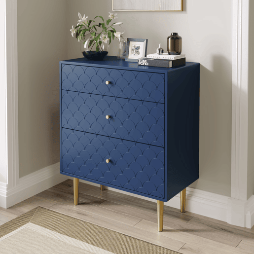 Cómoda com 3 gavetas 89x75x40 cm - AparadorHighboard para quarto e sala - Azul marinho