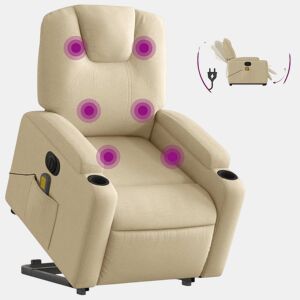 Poltrona elétrica elevatória massagens - Poltrona relax tecido creme
