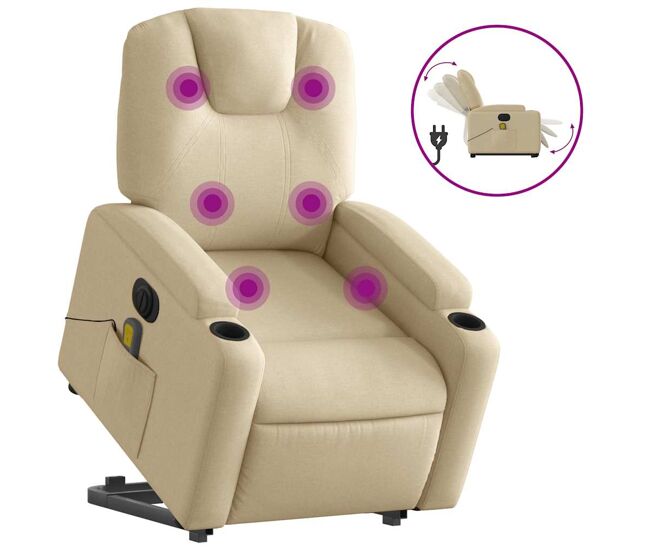 Sillón de masaje eléctrico reclinable - sillón relax elevable tela crema