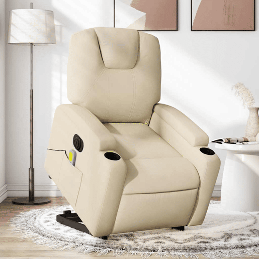 Poltrona elétrica elevatória massagens - Poltrona relax tecido creme