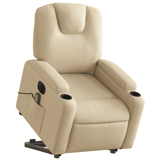 Poltrona elétrica elevatória massagens - Poltrona relax tecido creme