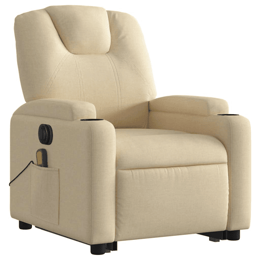 Poltrona elétrica elevatória massagens - Poltrona relax tecido creme