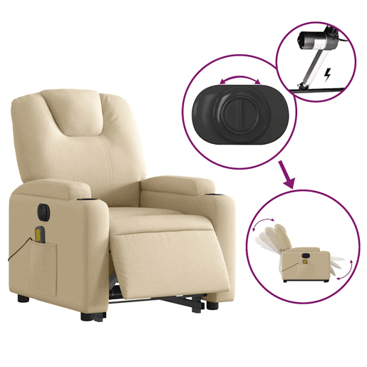 Poltrona elétrica elevatória massagens - Poltrona relax tecido creme
