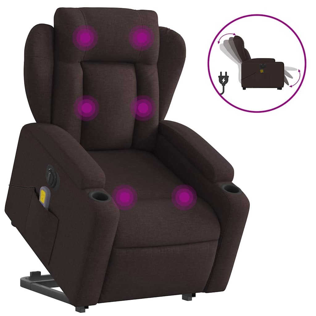 Sillón masaje eléctrico reclinable - sillón relax elevable tela marrón oscuro