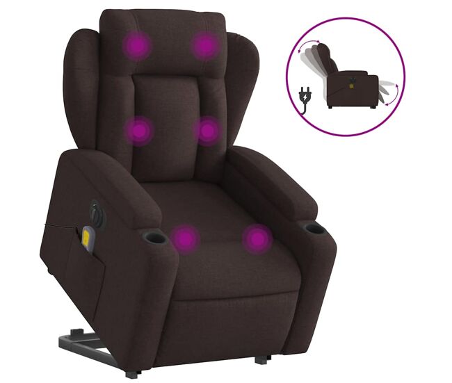 Sillón masaje eléctrico reclinable - sillón relax elevable tela marrón oscuro
