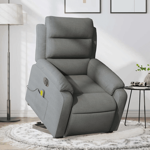 Poltrona elétrica elevatória massagens - Poltrona relax tecido cinzento-escuro Poltrona elétrica elevatória massagens - Poltrona relax tecido cinzento-escuro