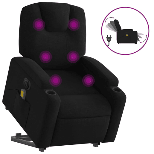 Poltrona elétrica elevatória massagens - Poltrona relax tecido preto