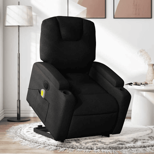 Poltrona elétrica elevatória massagens - Poltrona relax tecido preto