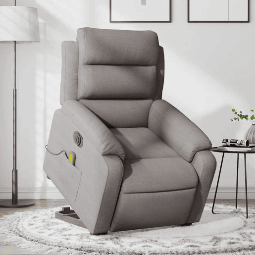 Poltrona elétrica elevatória massagens - Poltrona relax tecido cinza-acastanhado