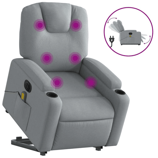 Poltrona elétrica reclinável massagens - Poltrona relax tecido cinzento-claro