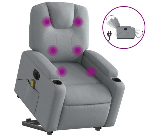 Sillón de masaje eléctrico reclinable - sillón relax elevable tela gris claro