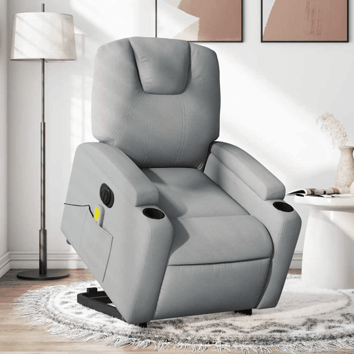 Poltrona elétrica reclinável massagens - Poltrona relax tecido cinzento-claro
