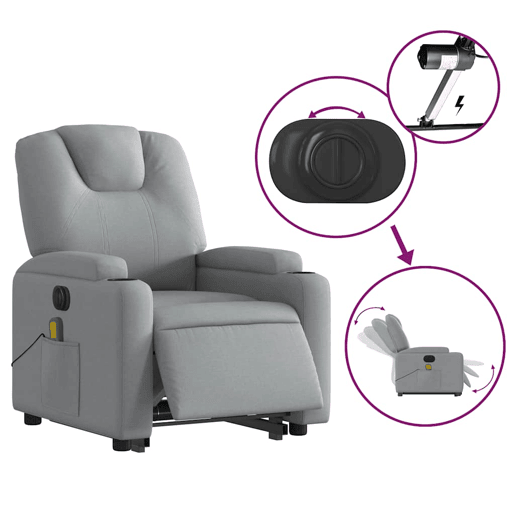 Poltrona elétrica reclinável massagens - Poltrona relax tecido cinzento-claro